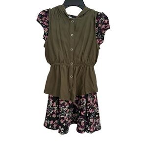 Paper Doll Olive Green Floral Dress with green vest.